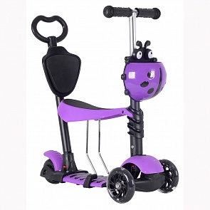 Самокат-беговел Black Aqua MG023D с ручкой и светящимися колёсами, цвет фиолетовый (Black Aqua, 7492RT)